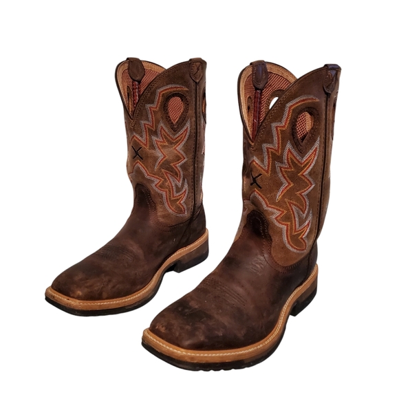 Twisted X Brown Leather Square-Toe Cowboy Western Boots Men's Size 11D - Picture 3 of 12